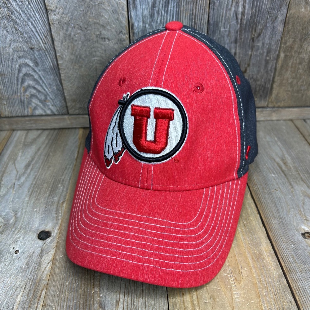 Zephyr Utah Utes Hat Red Charcoal Grey Stretch Fit Small Embroidered Logo Cap